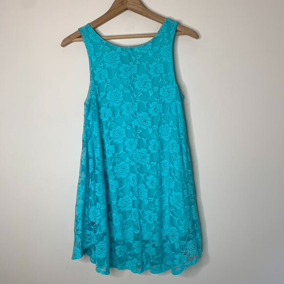Women's Blue Floral Lace Dress Blouse Tank Top Sleeveless - Picture 8 of 14